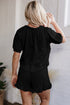 Half Zip Puff Sleeve Top and Ruffled Shorts Set